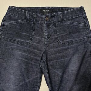 Express Stretch Navy Corduroy Pants Womens 3/4 Inseam 32 Straight Leg Ankle Slit